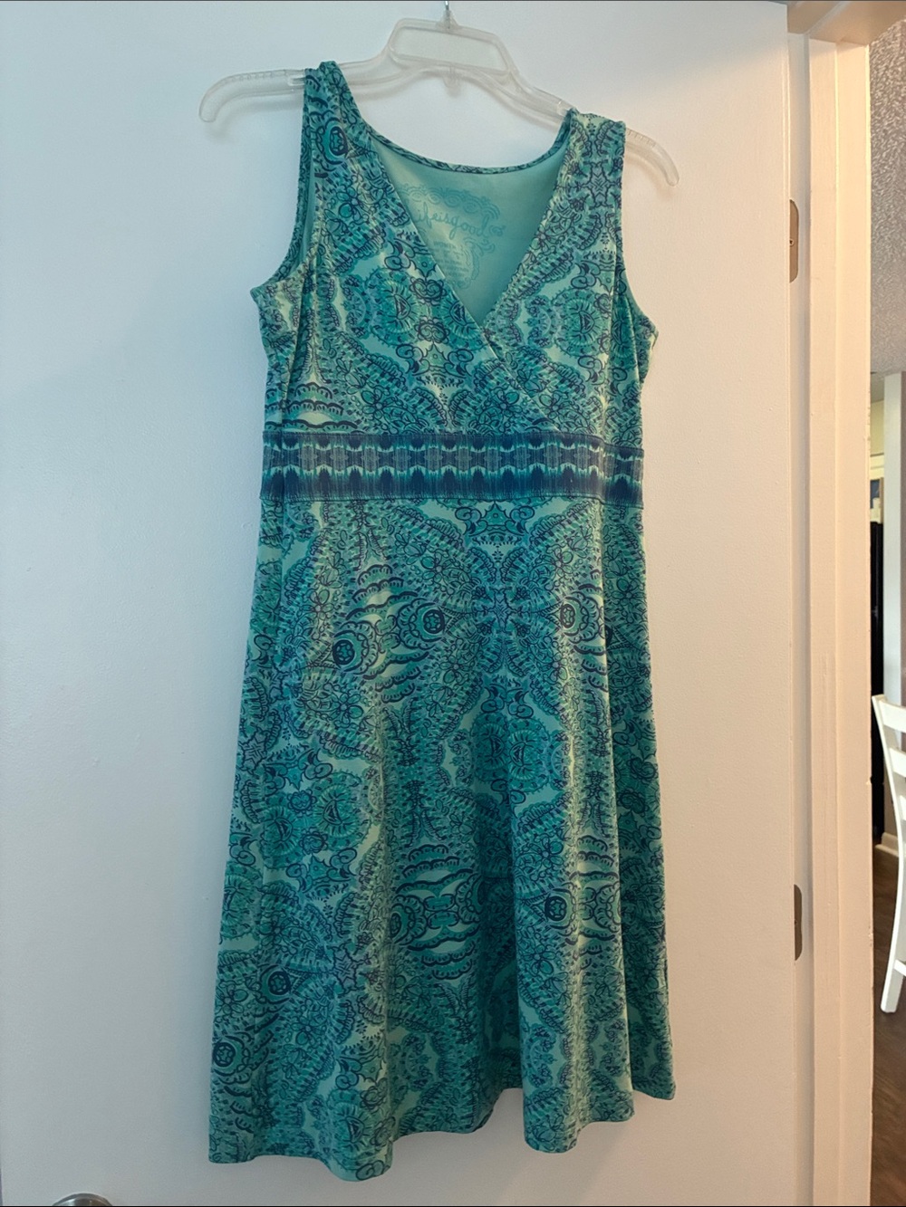 Life Is Good Teal Paisley V-Neck Midi Dress